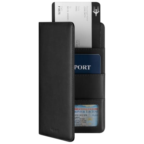 VULKIT Porte Passeport Portefeuille de Voyage, Porte Passeport en Cuir Couverture RFID Bloquant l'organisateur de Documents de Voyage pour Femmes Hommes