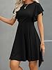 GORGLITTER Women's Ruffle Swing Flared Mini Dress Round Neck Cap Sleeve Plain Casual Short Dress Black Small #2