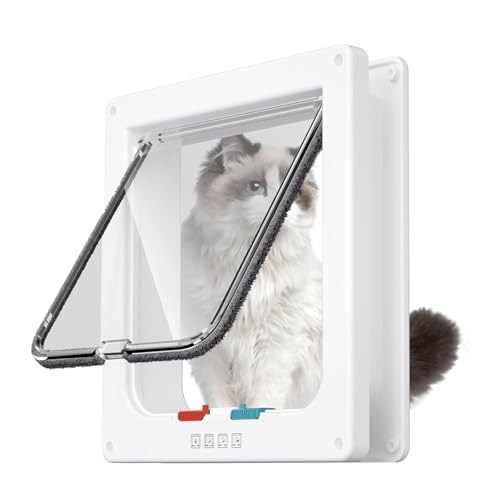 Katzentür, Sicherheits-Haustier-Tür mit 4-Wege-Schloss, katzenklappe innentür, Katzenklappe Außentür, für Innen Außentür, Fenster, Wand, für...
