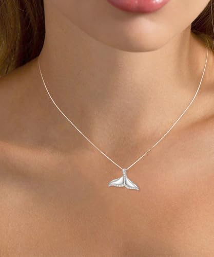 1/6 Carat Diamond Whale Tail Necklace for Women 925 Sterling Silver 18K White Gold Plated Whale Pendant Diamonds Ocean Jewelry Necklaces2