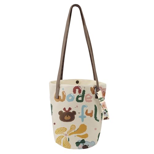 Bear Lovers Gift for Women, Bucket Handbag Machine-Washable Shoulder Bag Cute Animal Prints With Inner Pocket & Extended Shoulder Strap Magnetic Buckle Closure Gift Bag For Mothers Sisters Teachers