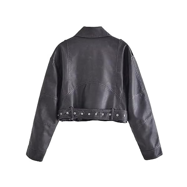 Adhdyuud Vrouwen Vintage Lederen Jas Jas Herfst Slanke PU Motorfiets Zakken Ritsen Ruches Jassen