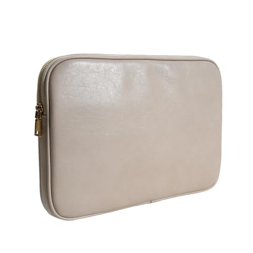 Funda para portátil 14 pulgadas acolchada de piel sintética color arena con bolsa para cargador 7