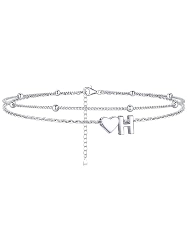 Image of ChicSilver Sterling Silver Anklets for Women Hypoallergenic Womens Ankle Bracelets for Women Layered Heart Anklet With Initials Womens Anklets Jewelry for Mom Wife