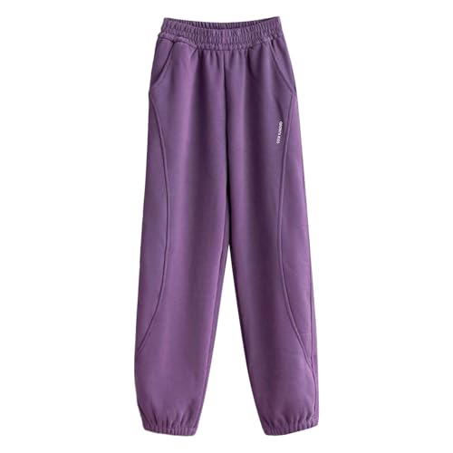 Generisch 2026 Pantalones de chándal de forro polar para niñas, cálidos, deportivos, informales, para jugar en invierno, pantalones de chándal gruesos y suaves con ajuste elástico cómodo, morado, 12
