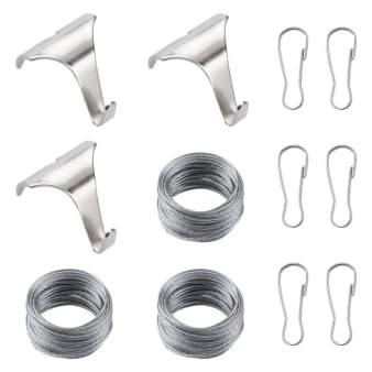 Image of Picture Hanging Kit 3Pcs Picture Rail Hooks & 3Pcs 3M Wires & 6Pcs Small Hooks, Metal Rail Hanging Hook Picture Display System for Wall Picture, Exhibition(Silver)