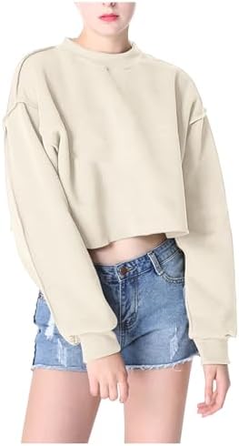 Women's Fashion Sweatshirts Loose Short Slim Fit Tops Round Neck Long Sleeved Pullovers Casual Sports Sweatshirts
