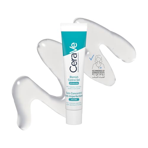 CeraVe Blemish Control Gel Facial Moisturiser For Acne & Blemishes with Glycolic Acid and Lactic Acid AHA/BHA 40 ml