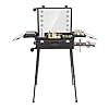 Maletín de maquillaje con ruedas con luz LED, maletín profesional de maquillaje, organizador de maquillaje con pata de apoyo ajustable, maletín de peluquería para esteticistas y peluqueros (negro, 24
