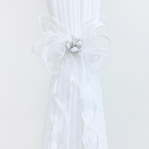 Alzapaños de flores para cortinas blancas OUdini juego de 2 piezas para salón 2