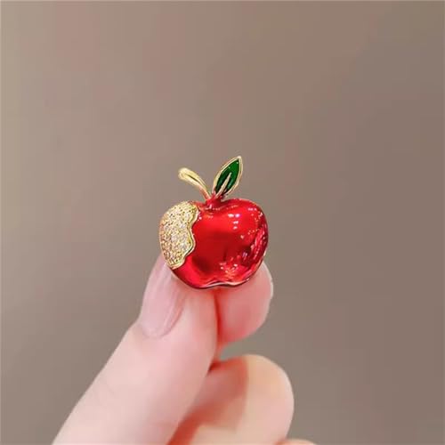 Image of Red Apple Fruit Little Brooch Rhinestone Crystal Lapel Pin for Women Girls Men Cute Dress Accessories Brooches Xmas Festival Ornament Christmas Eve School Teacher Student Appreciation Award Gift Corsage Pin Jewelry Birthday Graduation