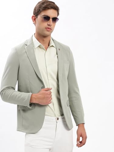 Image of SHOWOFFFF Men Solid Single Breasted Casual Blazer | Notched Lapel Full Sleeves Cotton Blazer for Mens | Slim Fit Regular Length Blazer for Men's