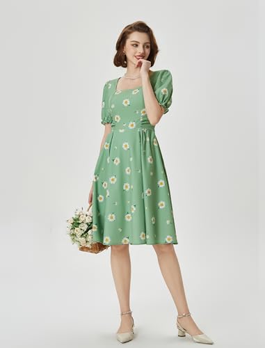 Image of Belle Poque Women's Vintage Midi Cottagecore Cocktail Dresses | Belle Poque Women's Vintage Cottage Core Dress,A-line,Midi,Square Neck,Homecoming Dress,Cocktail Dress,Sun Dress