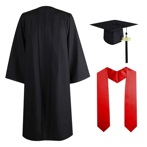 Duohropke Tenue de talar académique pour homme et femme adulte avec chapeau de docteur et pompon Bachelor Uni Master Costume de baccalauréat 2025 Cadeau de remise de diplôme Chapeau pour université