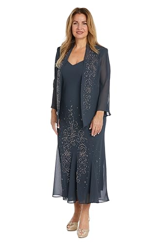 women's r&m richards beaded godet jacket & dress set R&M Richards 8442P Short Beaded Petite Jacket Dress