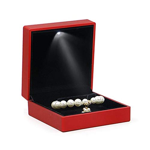 Red Bracelet Case Luxury Jewelry Box Led Bracelet Necklace Ring Box Square Elegant Ring Case Velvet Necklace Pendant Bracelet Jewelry Gift Box Case W/Led Light For Jewelry Display Wedding Engagement Valentine's Day