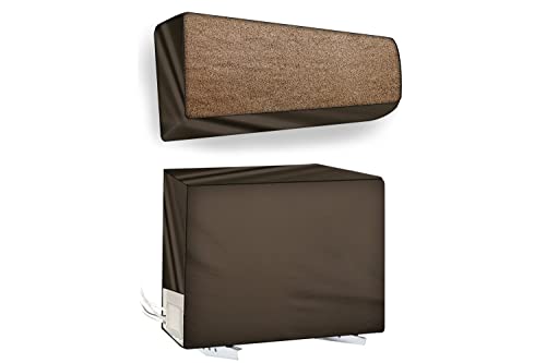 Image of The Furnishing Tree Split AC Cover Set of Indoor and Outdoor Unit Used for 1.5 Ton Bluestar YCTU Sand Pattern Brown on Beige Base