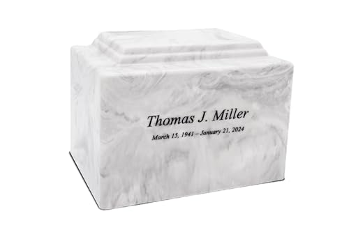 Cultured Marble Urn for Adult Human Ashes – Carrera – Genuine Marble Cremation Urn – Large – Engravable Memorial for Men & Women – American Made