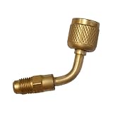 R32 R454B Brass Adapter Right Angle Fitting, 1/4 Inch Female to 1/4 Inch Male Reverse Thread, for R-454B/R-32 A2L Refrigerant Adapter Set Tanks