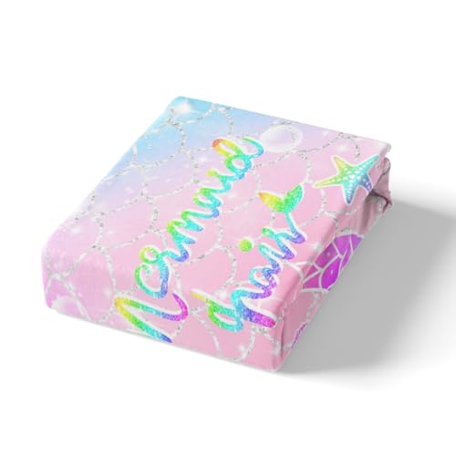 Loussiesd Mermaid Bedding Set Single for Kids Girls Rainbow Pink Mermaid Tail Printed Bedding Cute Reversible Stars Duvet Cover Set Mermaid Fish Scale Decor - Image 4