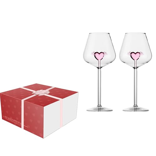 QVK Heart-Shaped Creative Cocktail Glass, 2 Pieces WithGift Box, Transparent Glass Bar Glass Set, High Temperature Resistant, Very Suitable for Sending To Your Bestie Or Friend (Tall)