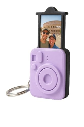 Duesse Porte-clés personnalisable - Design de caméra vintage en plastique - Décoratif - Différentes couleurs - Accessoire personnalisable, Noir/lilas, 4.0 Centimetri X 3.0 Centimetri