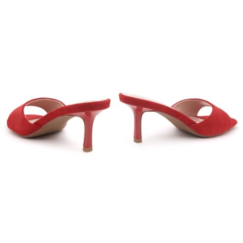Image of Shoe Land Women's Low Heels Stiletto Heeled Slides, Open Toe One Band Slip-On Heeled Mules - Dressy Heeled Sandals for Prom, Party Wedding and Vacation