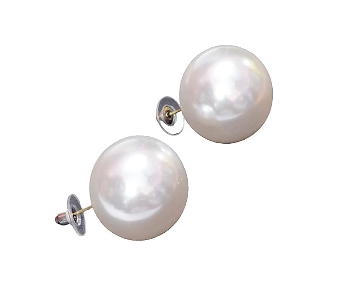 bhumi creation Fashionable Faux Pearl Gold Plated Stylish Big Size Western Pearl Stud Earrings for Girls Women-picture-2