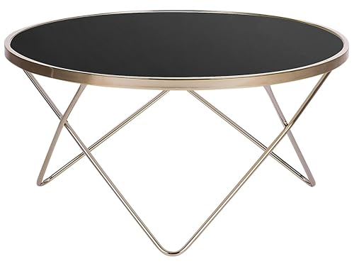 Image of Beliani Coffee Table Round Tempered Glass and Metal Gloss Finish Black, Meridian
