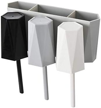 CY craft Toothbrush Holder Wall Mount 3 Cups Electric Toothbrush Storage Set,Plastic Tooth Brush Organizer for Bathroom,No Drilling Electric Toothbrush/Toothpaste Stand,Black,White and Grey,Pack of 1