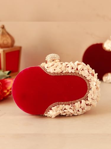 Image of THE TAN CLAN Dariya Sea Shells Hand Embroidered Clutch Purses for Women | Luxury Evening Clutch Bag for Ladies | Perfect for Party, Wedding, Gifting | Stylish Handbag