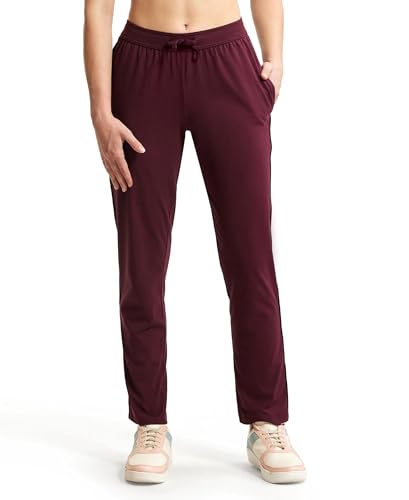 Image of Jockey 1305 Women's Super Combed Cotton Rich Relaxed Fit Mid Rise Trackpants with Contrast Side Piping and Pockets