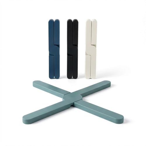 LUCTHY Silicone Trivet Set 4 Pack Folding Heat Resistant Mats Non Slip Trivets for Kitchen Worktops Hot Pans Pots Dishes and Cups (Blue Black Beige Sage Green)
