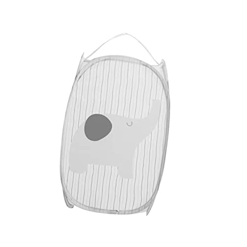 Ciieeo Cartoon Elephant Foldable Pop-up Mesh Laundry Hamper with Side Pocket Capacity Tidy Basket for Clothes Toys and Socks for College Dorm and Travel Grey