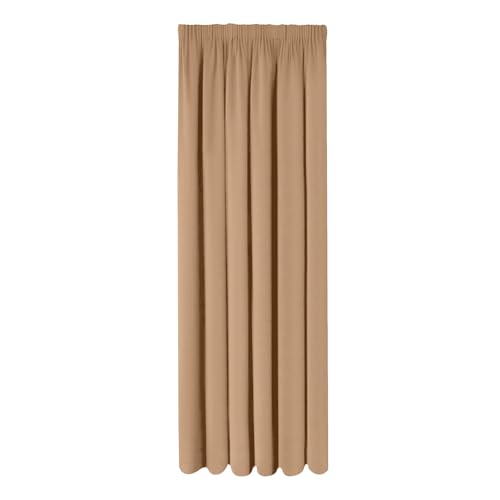 Oxford Homeware Blackout Curtains Living Room Pencil Pleat Readymade Beige Curtains 66x84 Inch Single Panel Bedroom Window Curtain Tape Top Thermal Insulated Kitchen Curtain + Tieback