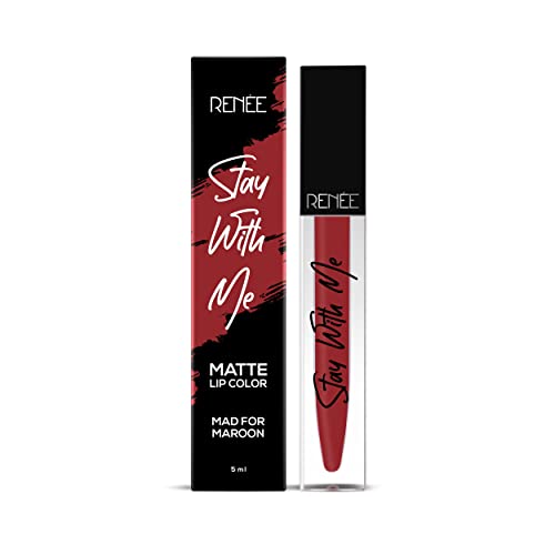 Image of RENEE Stay With Me Matte Lipstick - Mad For Maroon l Transfer Proof, Smudge & Waterproof | Long Stay l Highly Pigmented l Velvety, Matte Finish l Enriched with Vitamin E l Travel Friendly l 5 ml