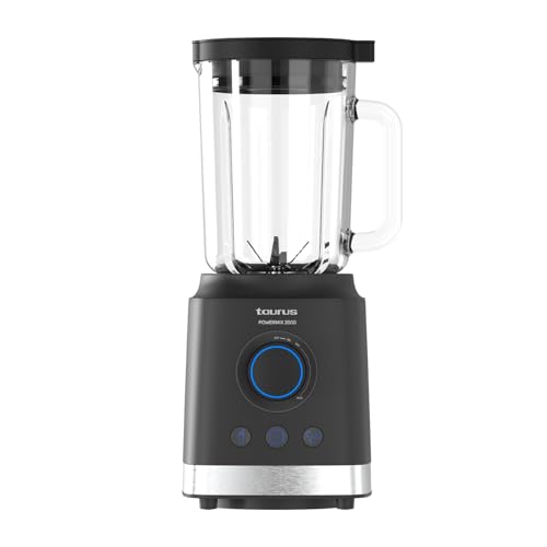 Taurus - Batidora de Vaso de Alta Potencia 2000 W | Jarra de Cristal 1,8 L | Cuchillas de Acero Inoxidable Extraíbles | 2 Funciones Automáticas + Turbo | Sistema de Seguridad | Libre de BPA