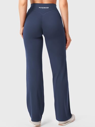 Image of YEOREO Ease Workout Leggings with Pockets for Women No Front Seam Straight Leggings High Waist Wide Leg Yoga Pants 29 inch / 31.5 inch