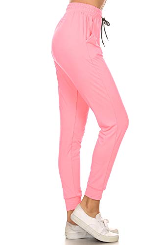 Leggings Depot JGA128-CORAL-M Solid Jogger Track Pants w Pockets, Medium