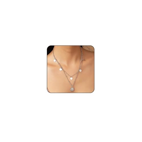 Otxas Collier ras du cou en argent avec pendentif soleil doré pour femme - Collier plastron bohème pour femme, Adjustable, Métal, Pas de gemme