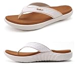 KuaiLu Womens Flip Flops Ladies Yoga Mat Comfortable Walking Thong Sandals with Plantar Fasciitis Arch Support Slip On Indoor Outdoor for Summer, White Size 5