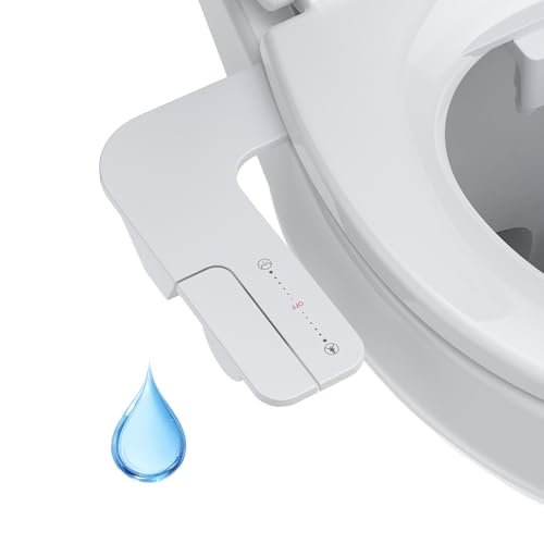 Bidet Attachment for Toilet, Dual Nozzle Cold Water Bidet with White Lever Handle, Non-Electric Toilet Bidet Attachment for Sensitive Skin and Family Use