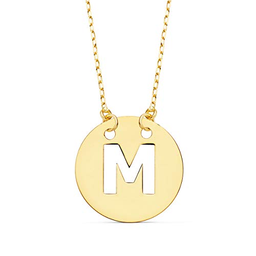 Alda Joyeros Collar Mujer Letra M Inicial Oro Amarillo 18k 42cm Gargantilla Cadena