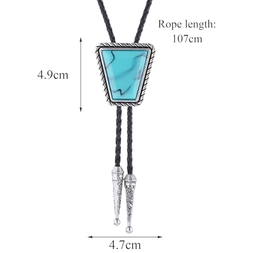 Image of Bolo Tie for Men Women Cowboy Turquoise Celtic Natural Tiger Eye Stone Longhorn Bull Western Leather Bolo Necktie