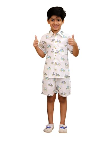Image of superminis Boys Coordinated Set With Printed Rayon /Cotton Shirt and Shorts