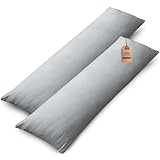 NatureMark 2er Set Jersey Kissenbezüge – 100% Baumwolle – Mit Reißverschluss – Weich & Atmungsaktiv – Silber Grau, 40x145 cm (Seitenschläferkissen)