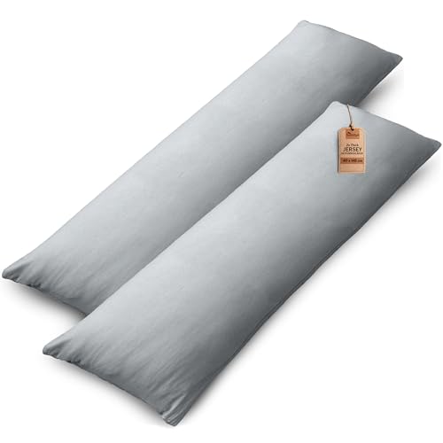 NatureMark 2er Set Jersey Kissenbezüge – 100% Baumwolle – Mit Reißverschluss – Weich & Atmungsaktiv – Silber Grau, 40x145 cm (Seitenschläferkissen)