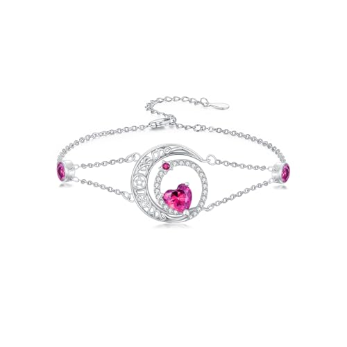Image of Dorunmo 925 Sterling Silver Moon Heart Birthstone Anklet Bracelets for Women Best Mother's Day Birthday Jewelry for Wife Girlfriend Mom Her