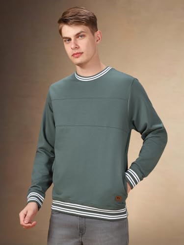 Image of Dennis Lingo Men Solid Polycotton Regular Fit Full Sleeves Pullover Sweatshirts