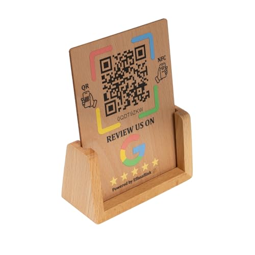 Wood Display Stand with NFC Chip & QR Code - Compatible with Google Review Page Easy Access for Customer Reviews, Boost Business Reviews, Small Business Essentials, No App, No Monthly Fees